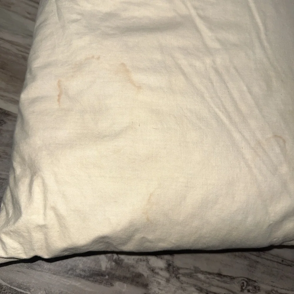 Vintage Off White Down Feather Pillow 25X18 Inch Good Fill Level Stain Areas